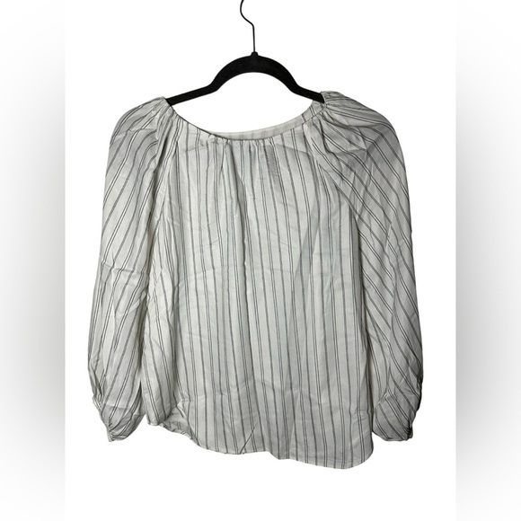Ann Taylor Petite Women’s Striped Peasant Blouse White Black Long Sleeve XSP - Picture 1 of 5
